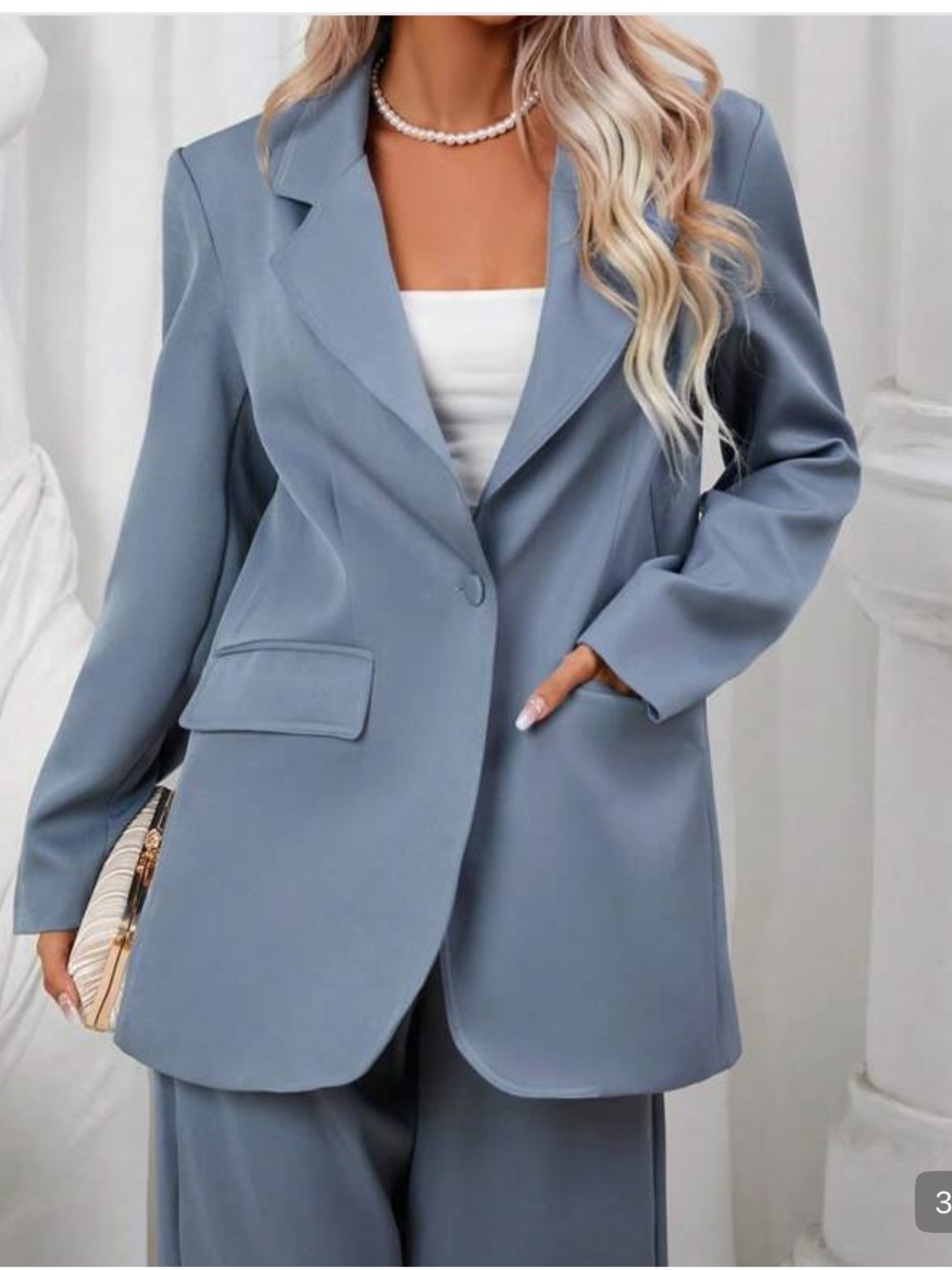 SHEIN Dusty Blue Single-Button Blazer